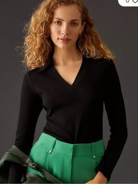 Anthropologie Dolan Ribbed V-neck Top